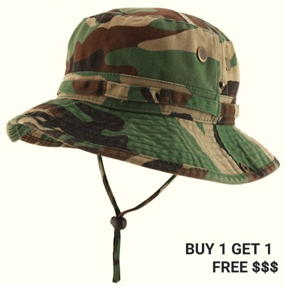Unisex Woodland Fishing Hiking Travel Military Sun-proof Camo Boonie Hat Cap NEW